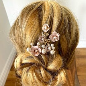 Wedding hair accessory - enamel flower comb with pearl beads